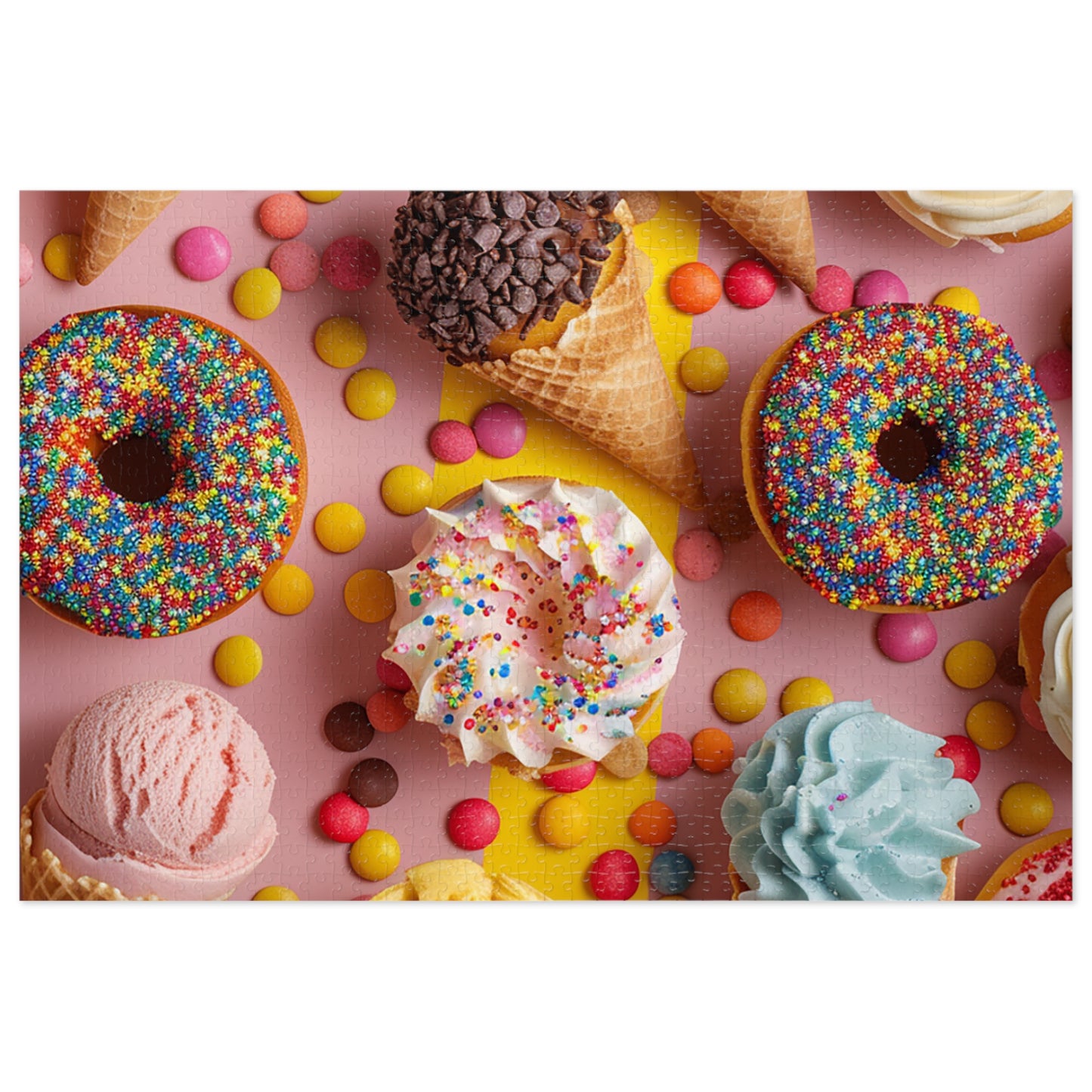 Party Time with Ice Cream, Doughnuts and Cupcakes  Jigsaw Puzzle (30, 110, 252, 500,1000-Piece)