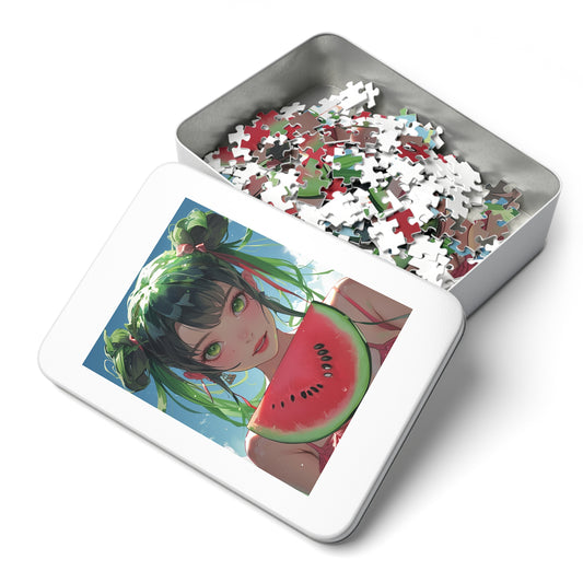 Young Anime Girl with a Watermelon  Jigsaw Puzzle (30, 110, 252, 500,1000-Piece)