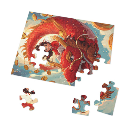 Riding the Red Chinese Dragon  Jigsaw Puzzle (30, 110, 252, 500,1000-Piece)