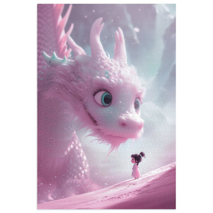 Young Pink Dragon with Sweet Little Girl  Jigsaw Puzzle (30, 110, 252, 500,1000-Piece)