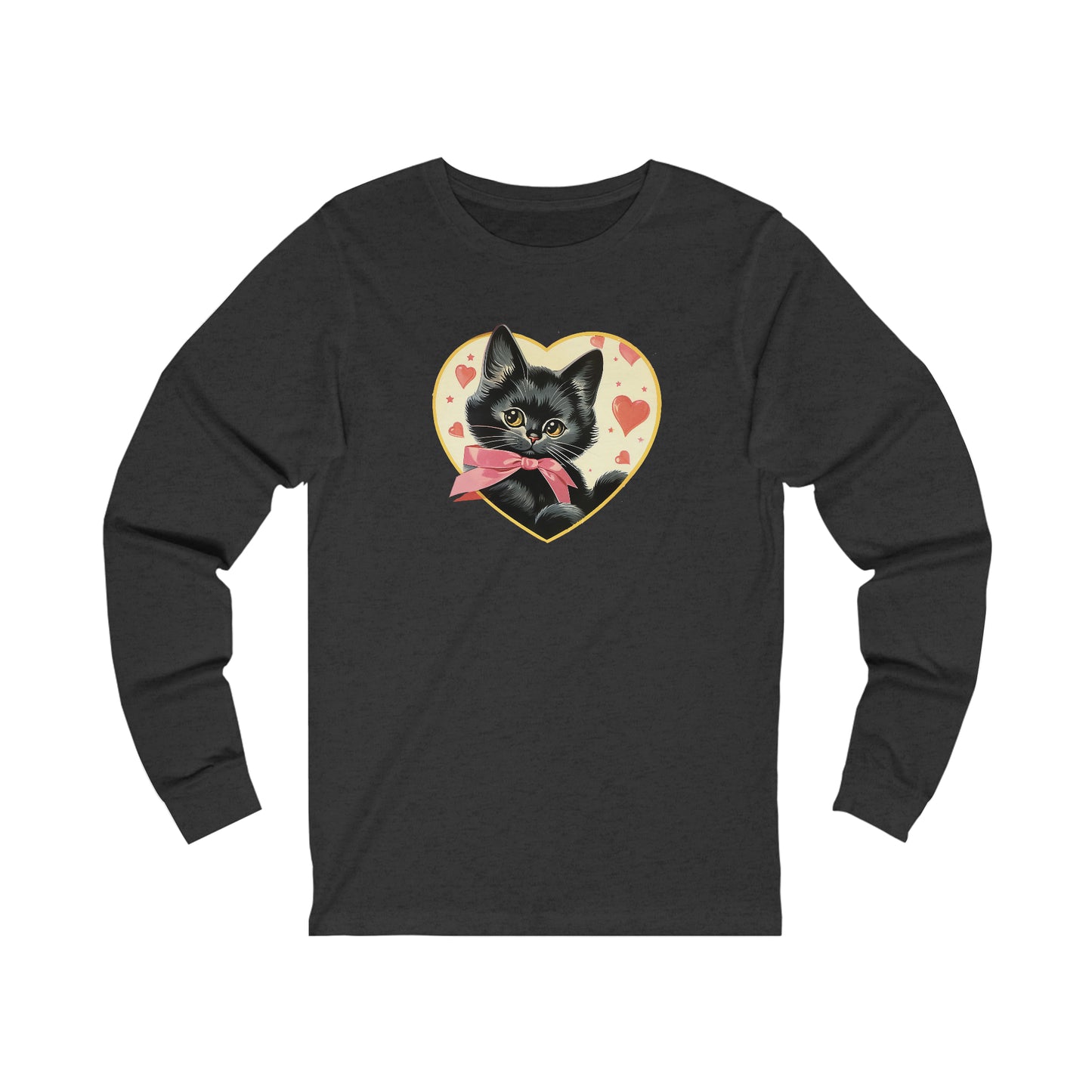 Retro Valentine Kitty Cat  Unisex Jersey Long Sleeve Tee