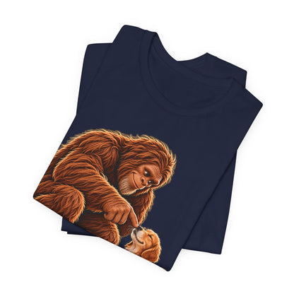 Bigfoot Boops a Dog  Unisex Jersey Short Sleeve Tee