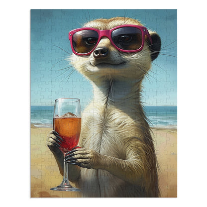 Meerkat at the Beach Enjoying a Glass of Wine Jigsaw Puzzle (30, 110, 252, 500,1000-Piece)