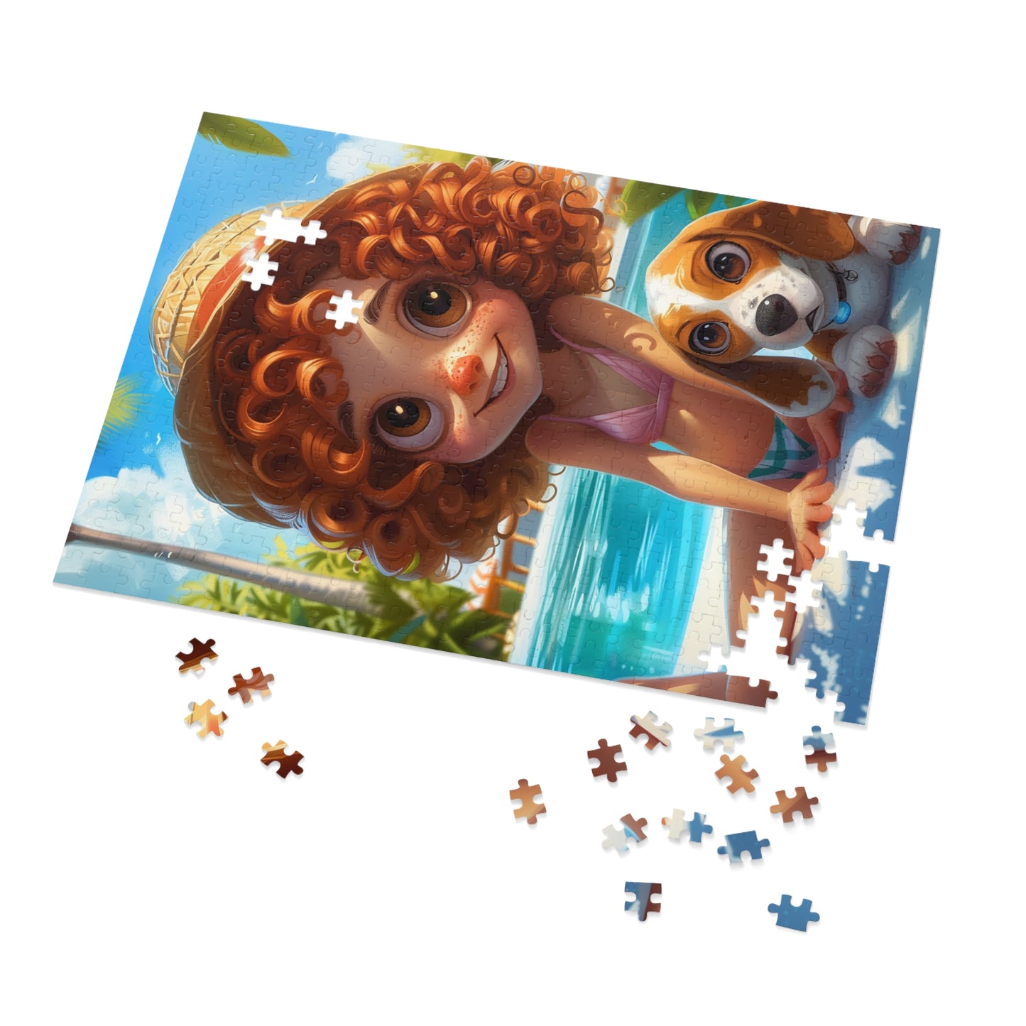 Redheaded Girl with her Puppy Jigsaw Puzzle (30, 110, 252, 500,1000-Piece)