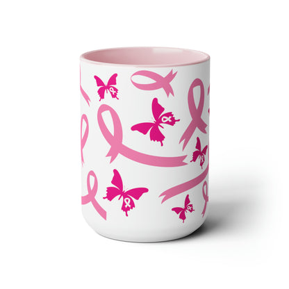 Breast Cancer Awareness Coffee Cup Two-Tone Coffee Mugs, 15oz