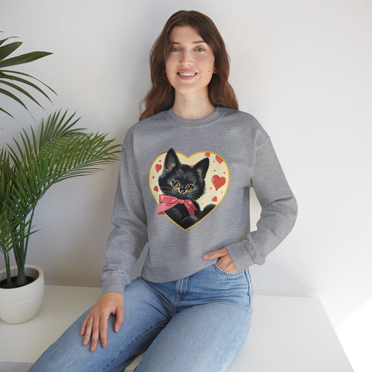 Retro Valentine Kitty Cat  Unisex Heavy Blend™ Crewneck Sweatshirt