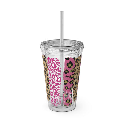 Nobody Fights Alone Breast Cancer Awareness Sunsplash Tumbler with Straw, 16oz