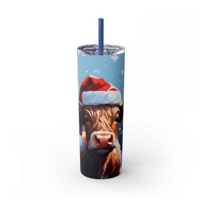 Christmas Cow  Skinny Tumbler with Straw, 20oz