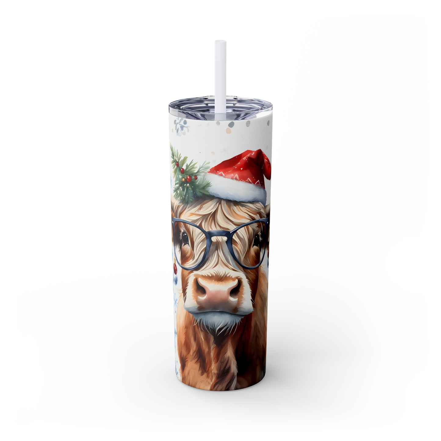 Christmas Cow  Skinny Tumbler with Straw, 20oz