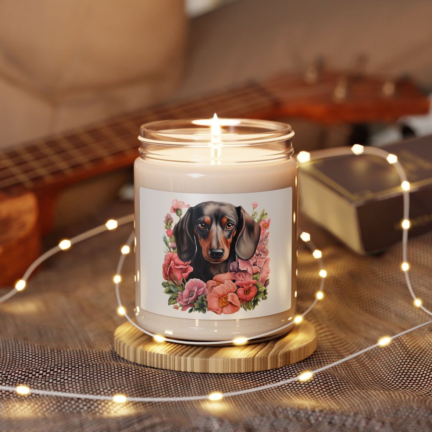 Dachshund Floral Soy Candle — 9oz Scented Jar (Dog Lover Gift)