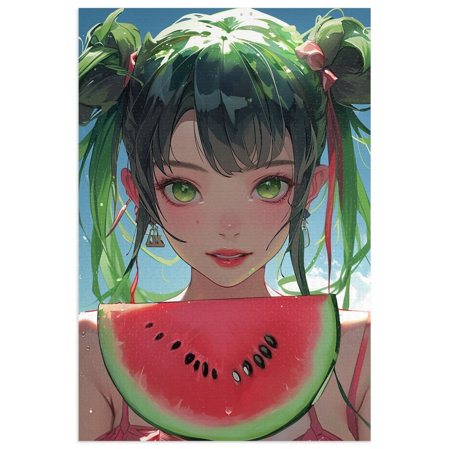 Young Anime Girl with a Watermelon  Jigsaw Puzzle (30, 110, 252, 500,1000-Piece)