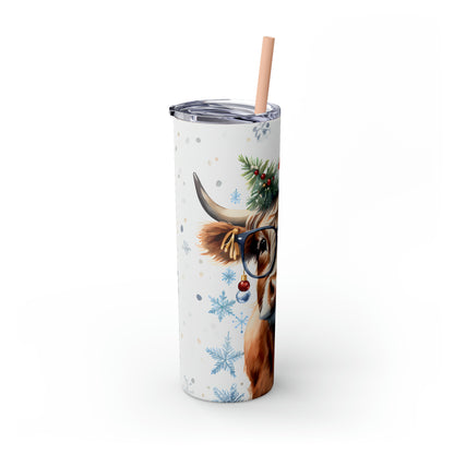 Christmas Cow  Skinny Tumbler with Straw, 20oz