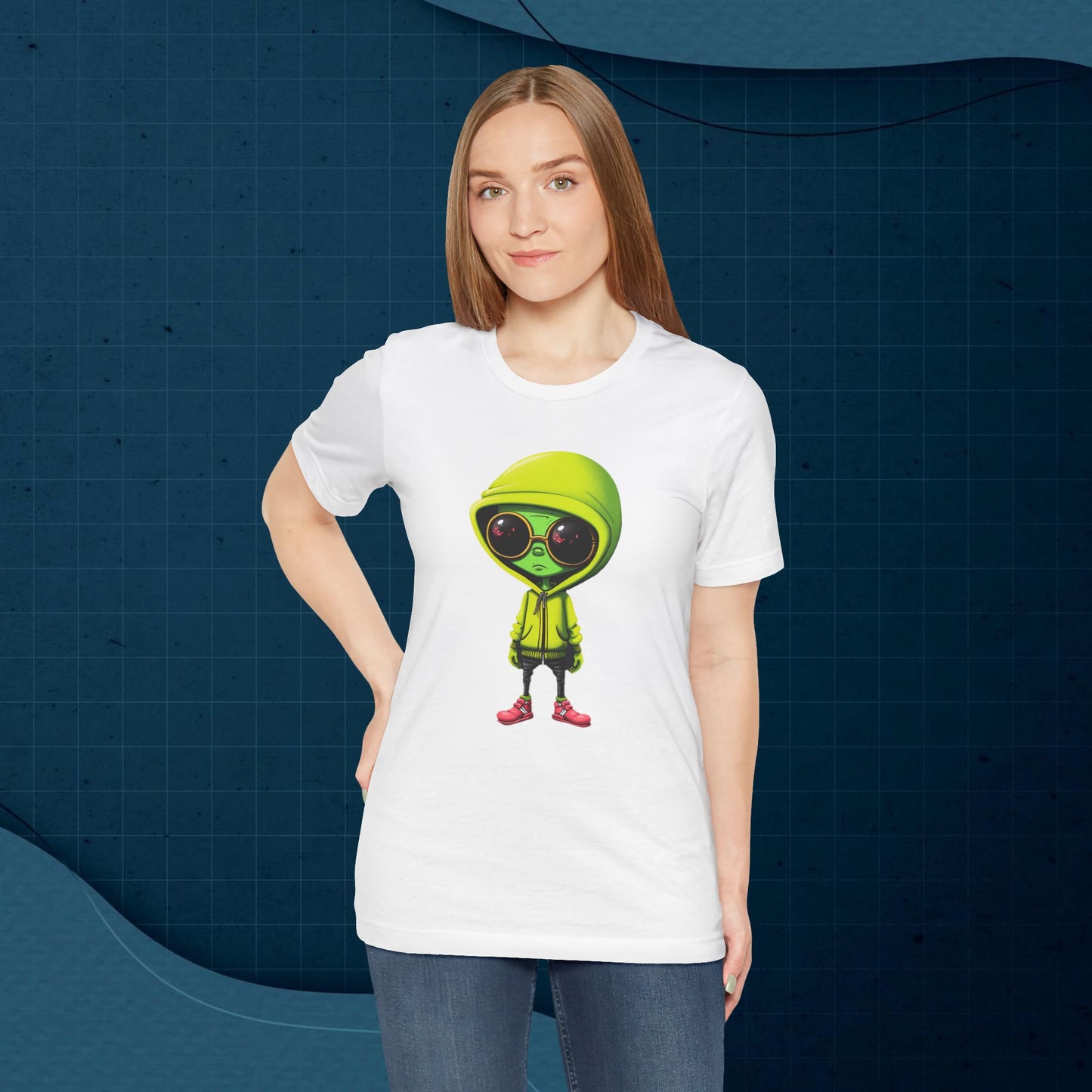 Hip Hop Alien with Grandma's Crew Personalized on Back   Unisex Jersey Short Sleeve Tee