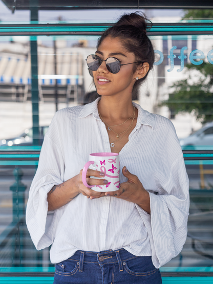 Breast Cancer Awareness Coffee Cup Two-Tone Coffee Mugs, 15oz