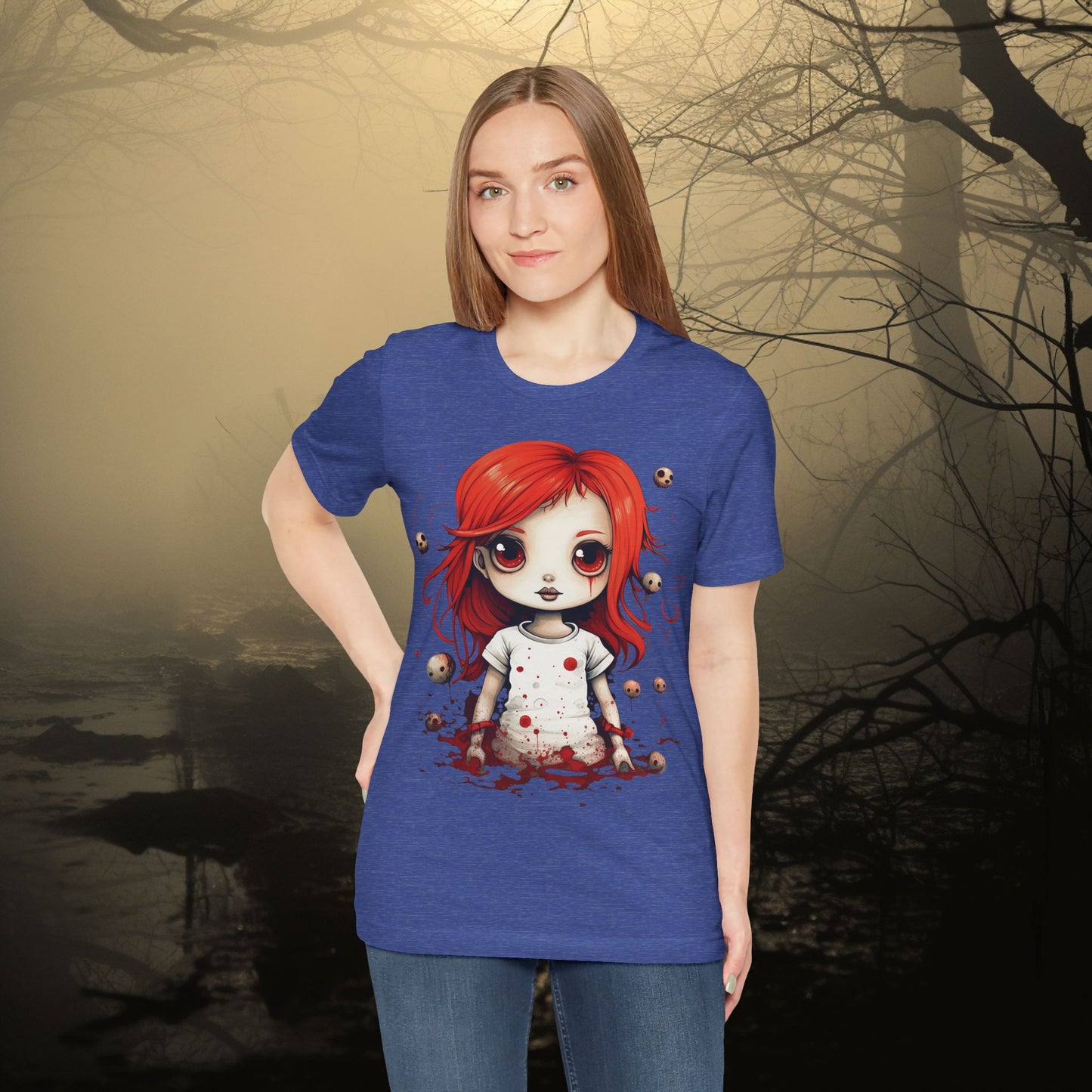 Pretty Creepy Doll Halloween Unisex Jersey Short Sleeve Tee