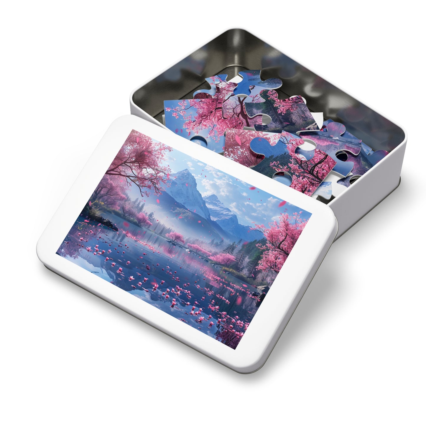 Japan Landscape Lake with Cherry Blossoms  Jigsaw Puzzle (30, 110, 252, 500,1000-Piece)