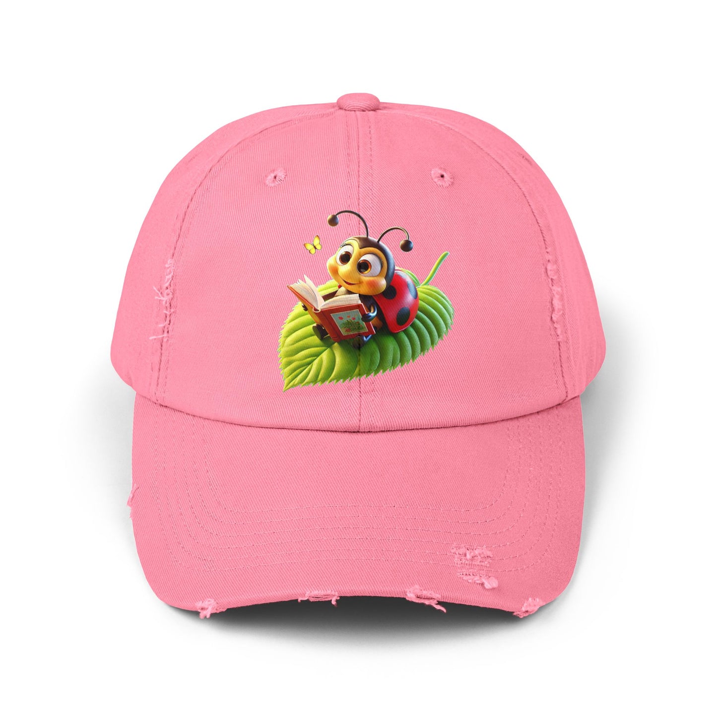 The Ladybug Reading Her Book   Distressed Cap - Unisex