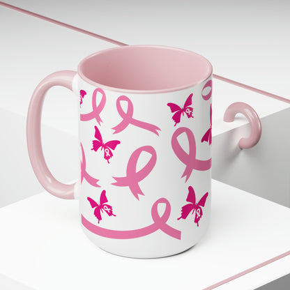 Breast Cancer Awareness Coffee Cup Two-Tone Coffee Mugs, 15oz