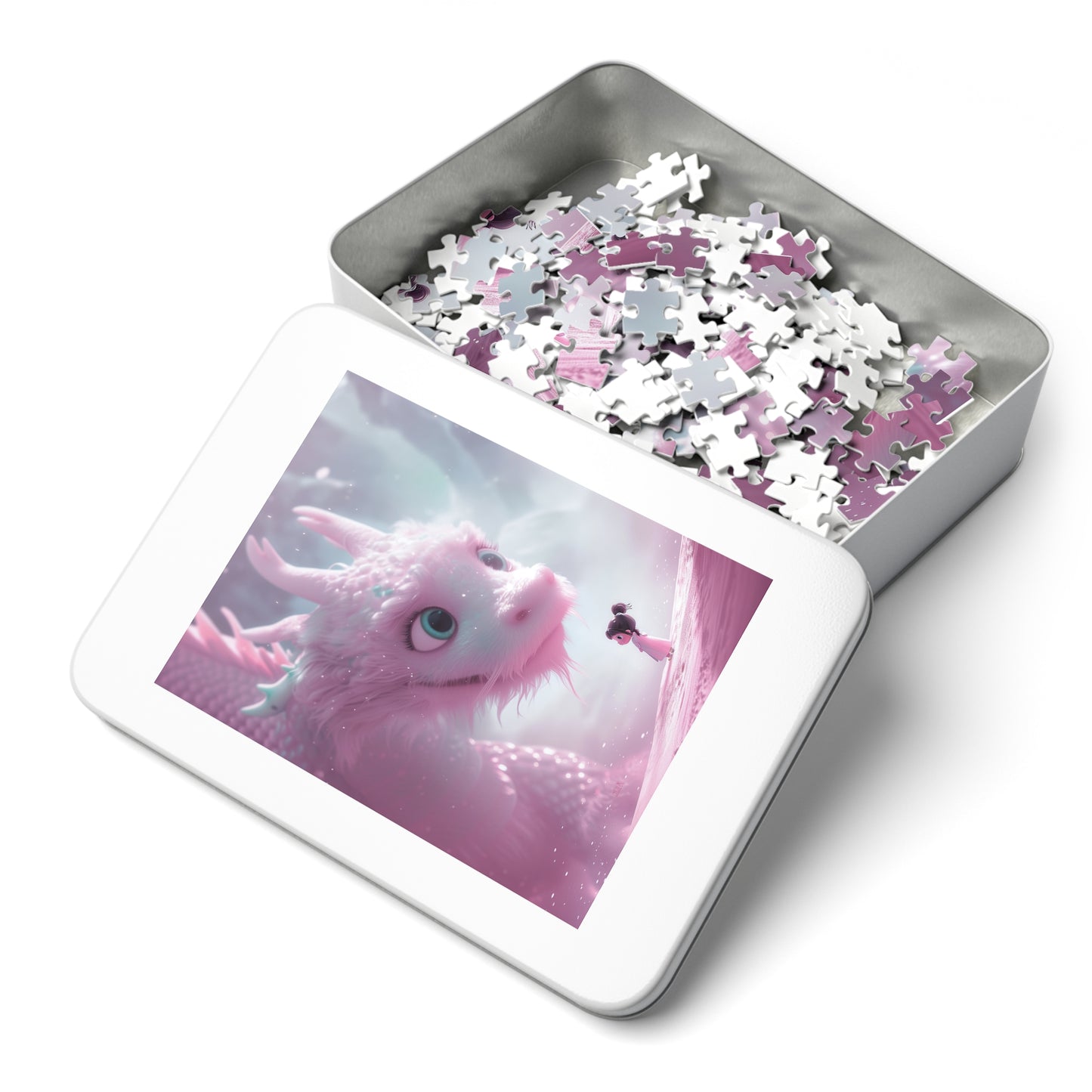 Young Pink Dragon with Sweet Little Girl  Jigsaw Puzzle (30, 110, 252, 500,1000-Piece)