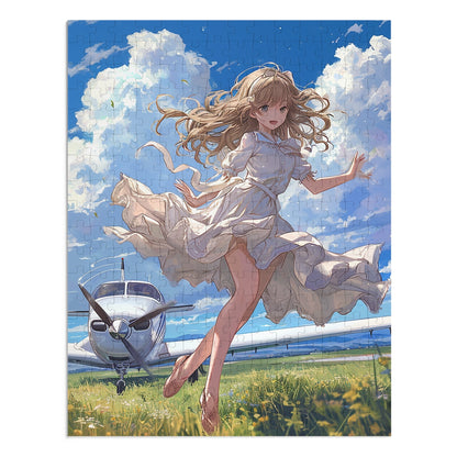 Young Anime Girl and her Airplane Jigsaw Puzzle (30, 110, 252, 500,1000-Piece)