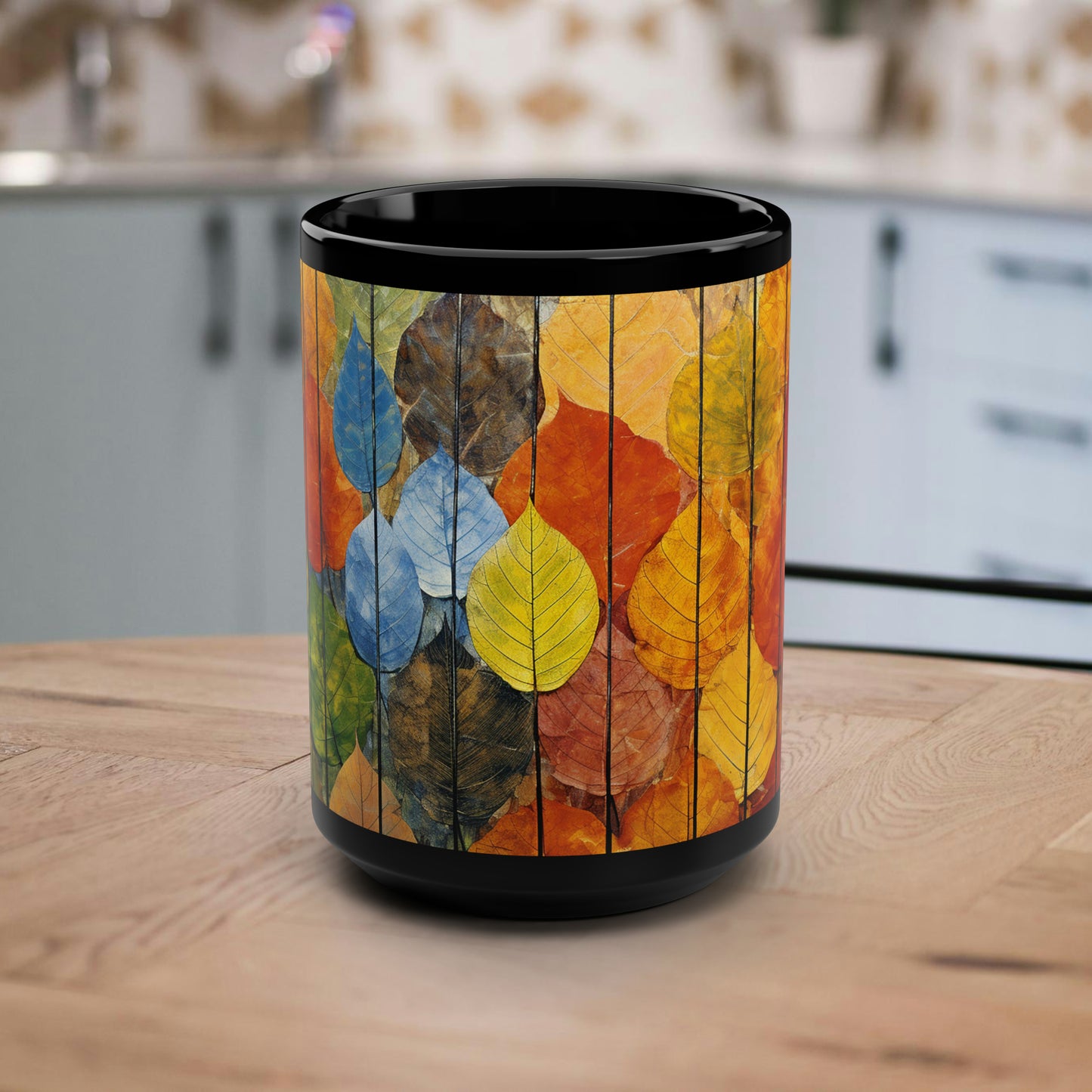 Autumn Leaves Black Mug, 15oz