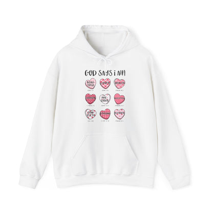 God Says I Am Candy Hearts  Unisex Heavy Blend™ Hooded Sweatshirt