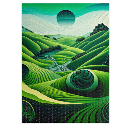 Abstract Green Rolling Fields Jigsaw Puzzle (30, 110, 252, 500,1000-Piece)