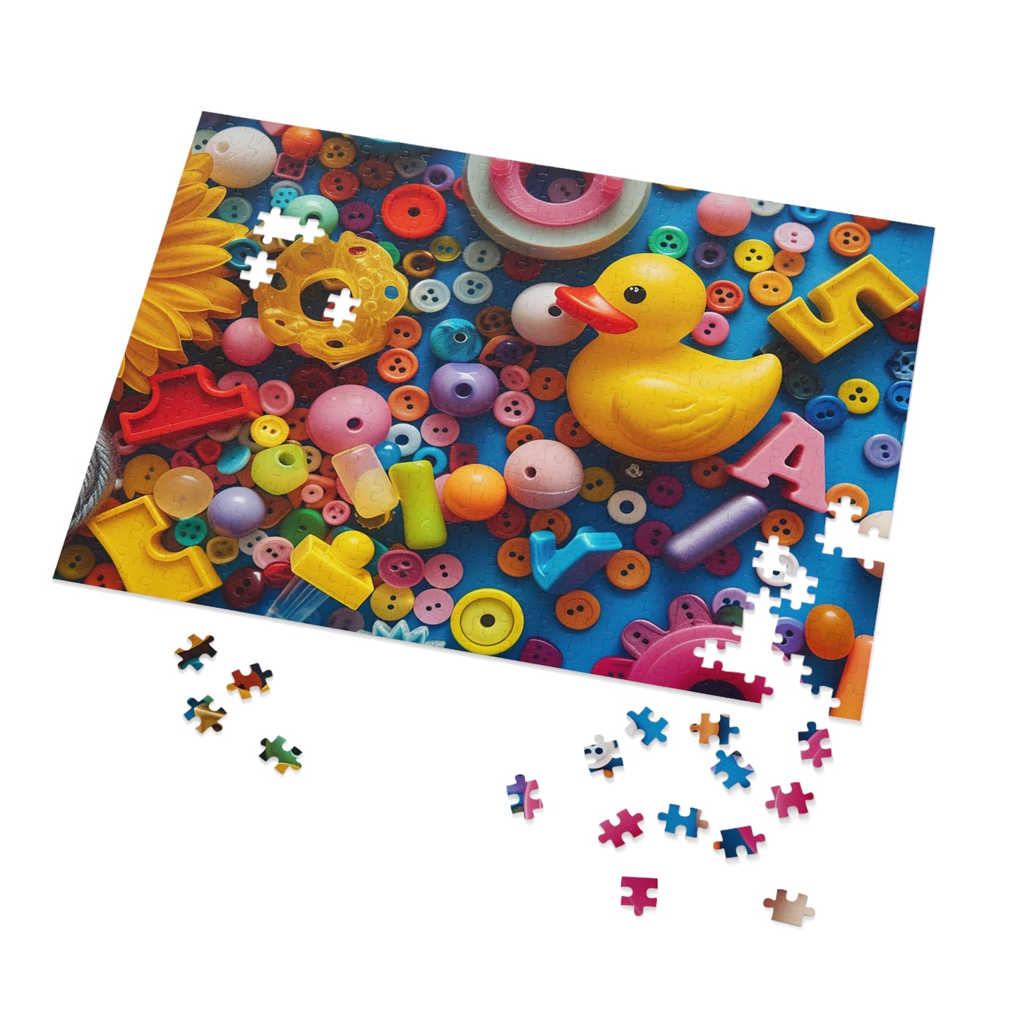 Buttons and Rubber Duckie Jigsaw Puzzle (30, 110, 252, 500,1000-Piece)