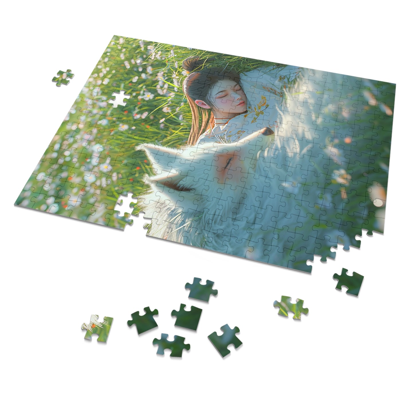 Sleeping Japanese Girl with her Dog  Jigsaw Puzzle (30, 110, 252, 500,1000-Piece)