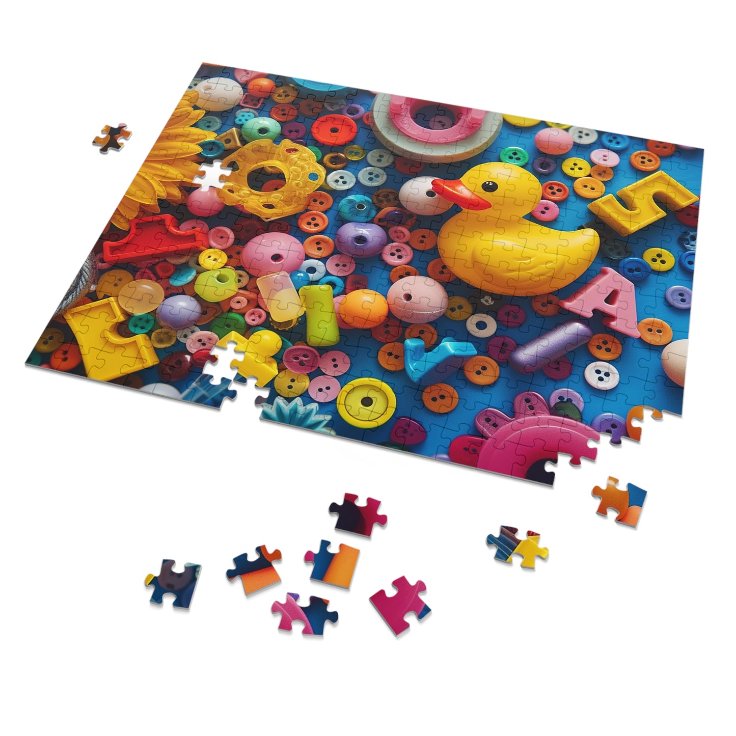 Buttons and Rubber Duckie Jigsaw Puzzle (30, 110, 252, 500,1000-Piece)