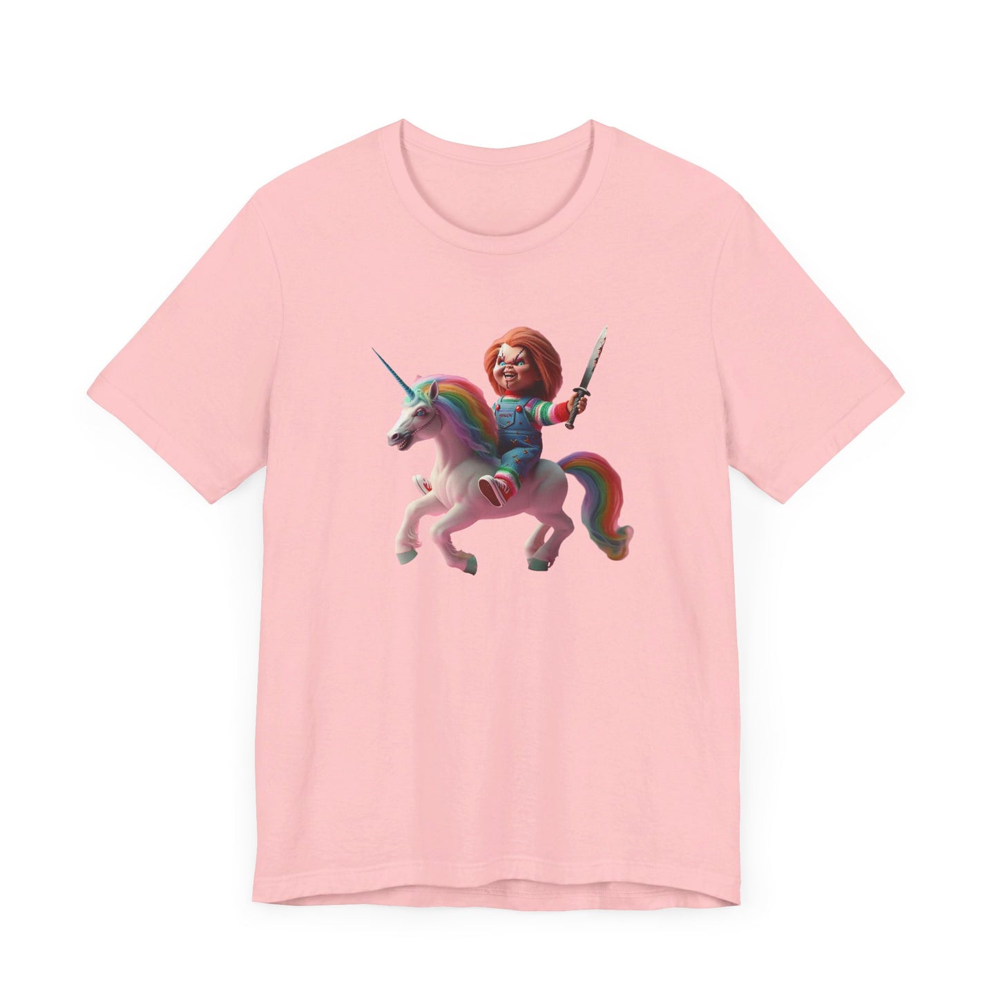 Chucky on his Unicorn!  Unisex Jersey Short Sleeve Tee