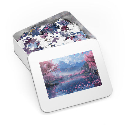 Japan Landscape Lake with Cherry Blossoms  Jigsaw Puzzle (30, 110, 252, 500,1000-Piece)