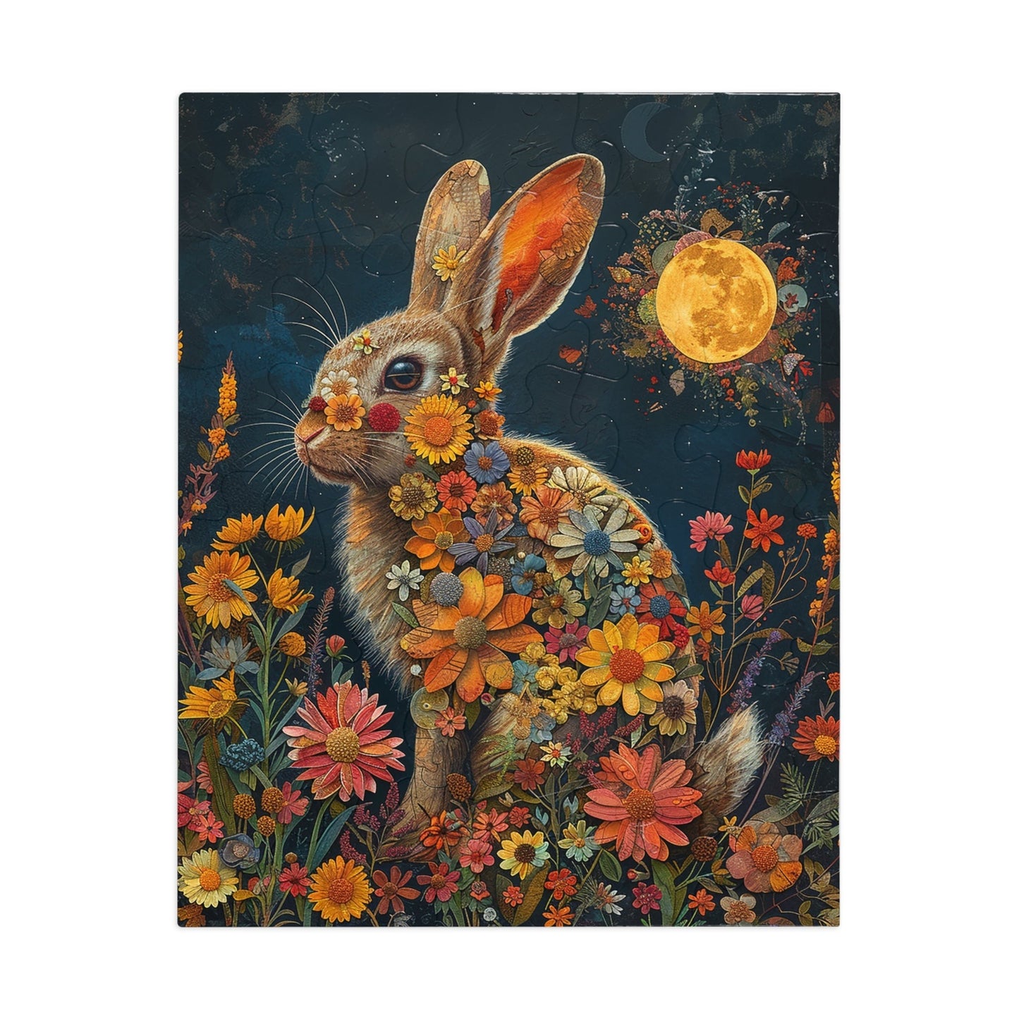 Flower Bunny Rabbit at Night Jigsaw Puzzle (30, 110, 252, 500,1000-Piece)