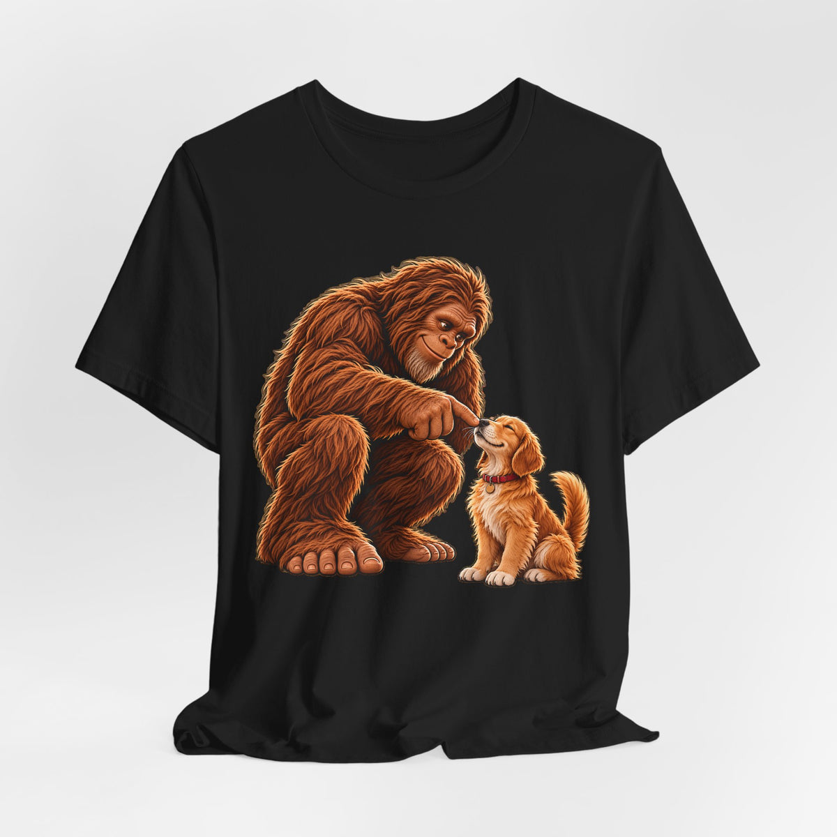 Bigfoot Boops a Dog  Unisex Jersey Short Sleeve Tee