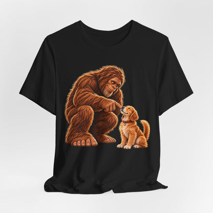 Bigfoot Boops a Dog  Unisex Jersey Short Sleeve Tee