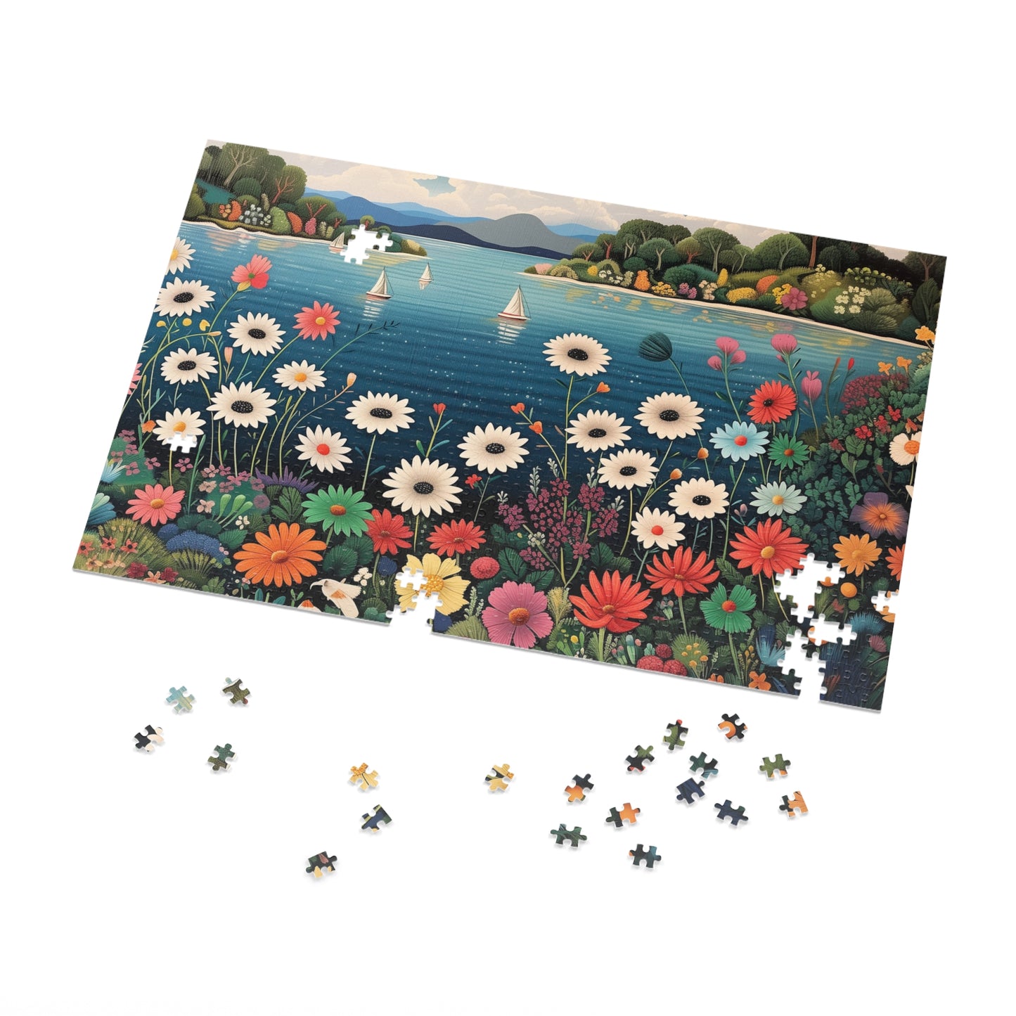 Colorful Flowers and Sailboats Jigsaw Puzzle (30, 110, 252, 500,1000-Piece)