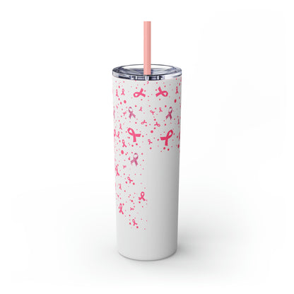 Faith Hope & Love Gnome Breast Cancer Awareness Skinny Tumbler with Straw, 20oz