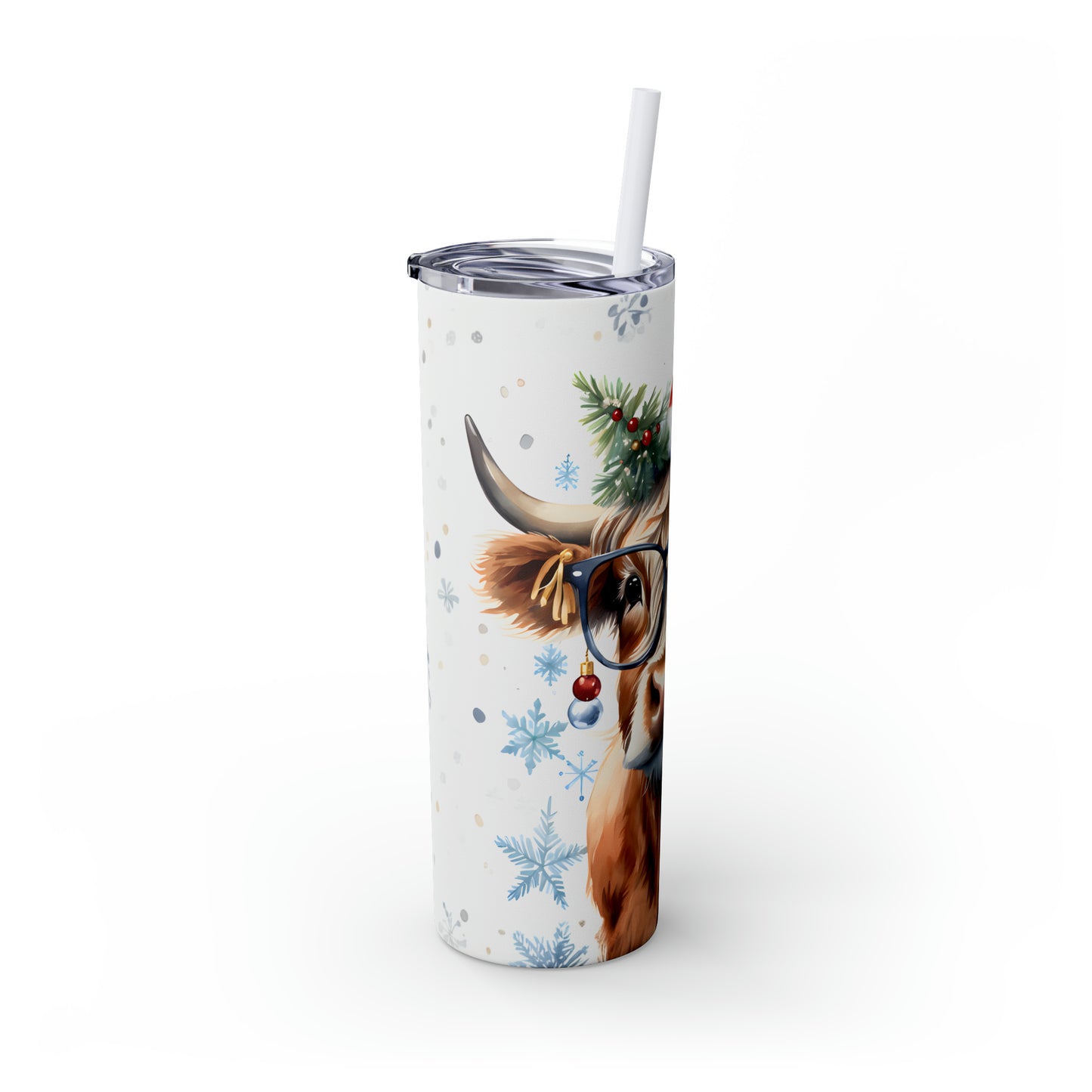 Christmas Cow  Skinny Tumbler with Straw, 20oz