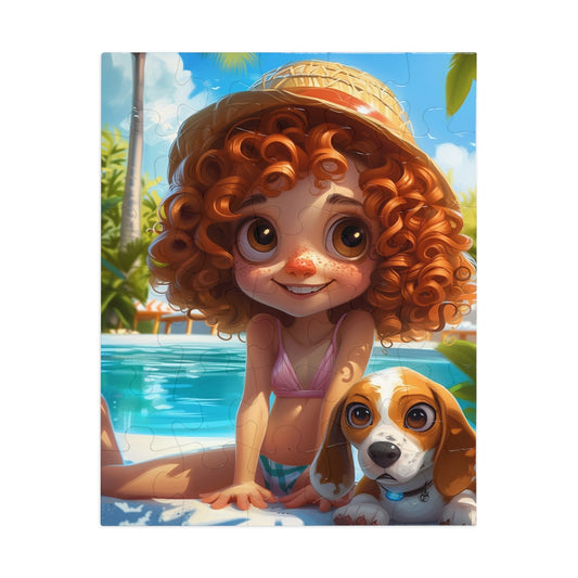 Redheaded Girl with her Puppy Jigsaw Puzzle (30, 110, 252, 500,1000-Piece)