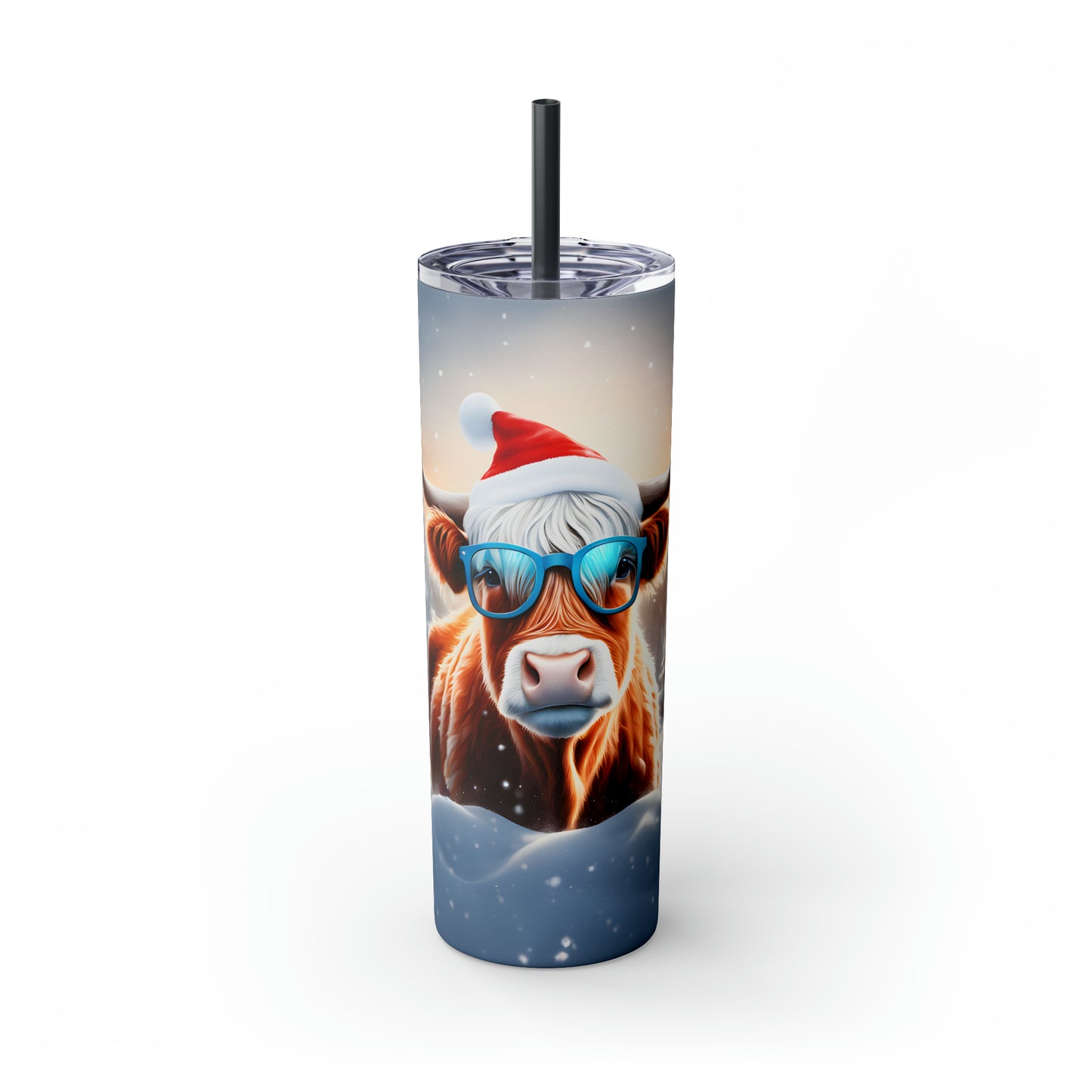 Christmas Cow  Skinny Tumbler with Straw, 20oz