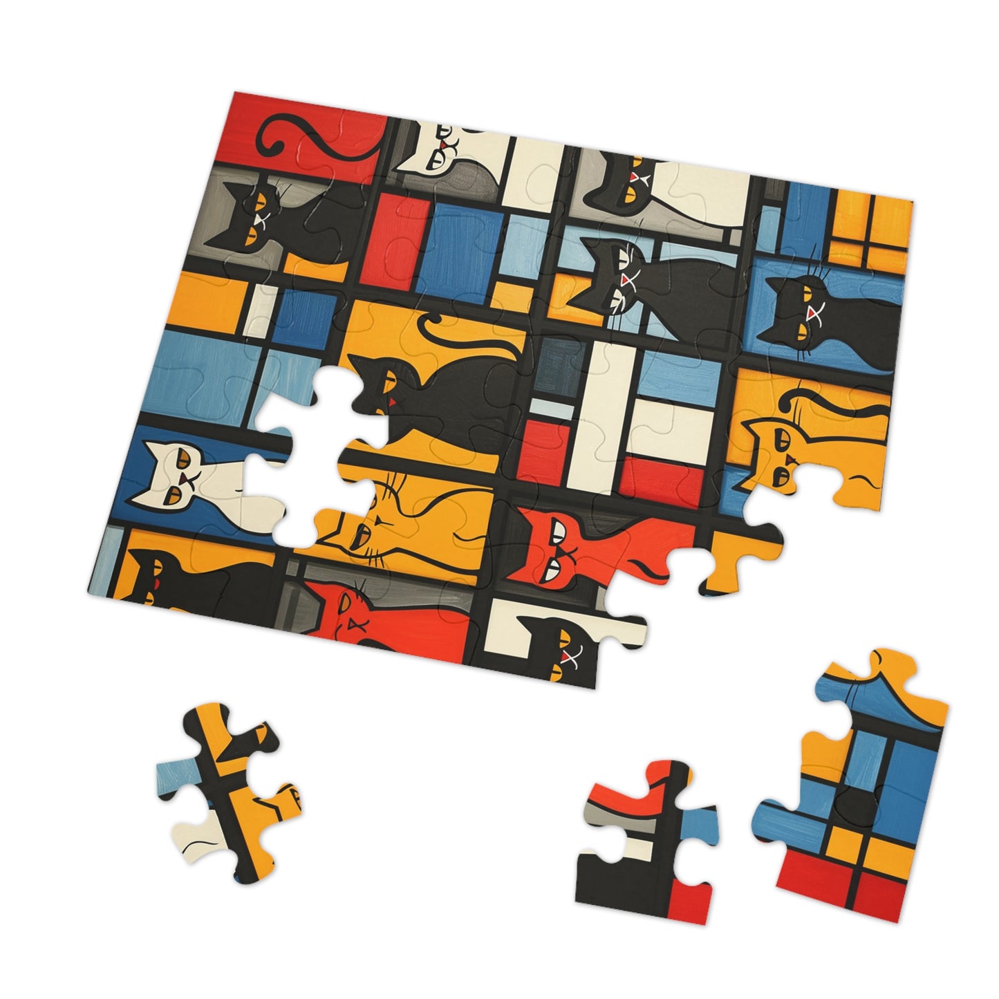 Abstract Cat Blocks Jigsaw Puzzle (30, 110, 252, 500,1000-Piece)