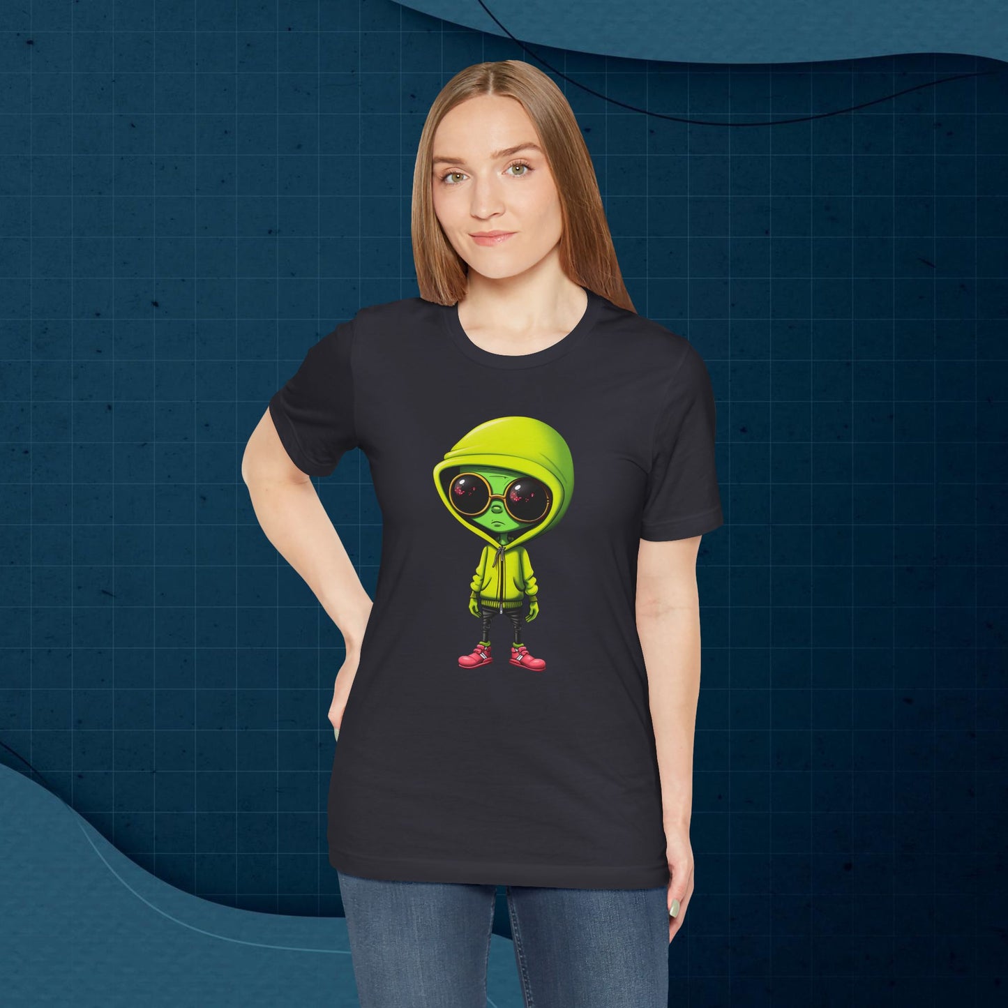 Hip Hop Alien with Grandma's Crew Personalized on Back   Unisex Jersey Short Sleeve Tee