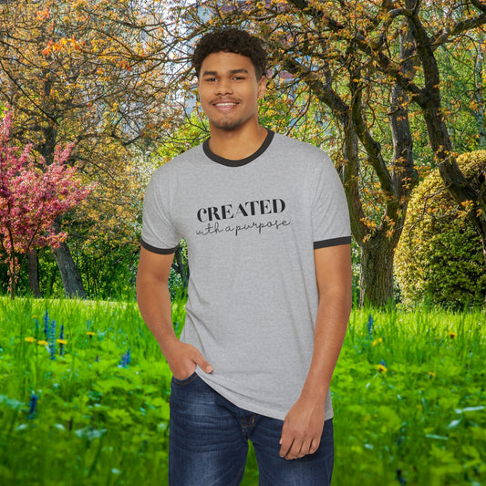 Created with Purpose  Unisex Cotton Ringer T-Shirt
