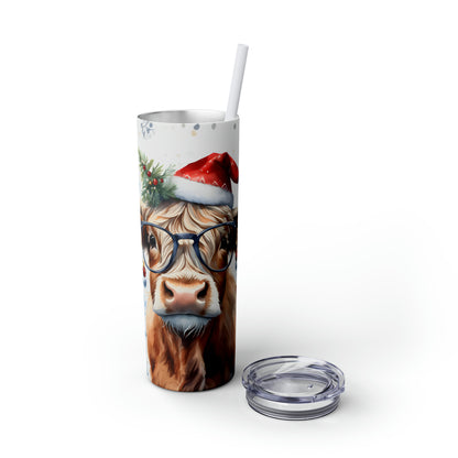 Christmas Cow  Skinny Tumbler with Straw, 20oz