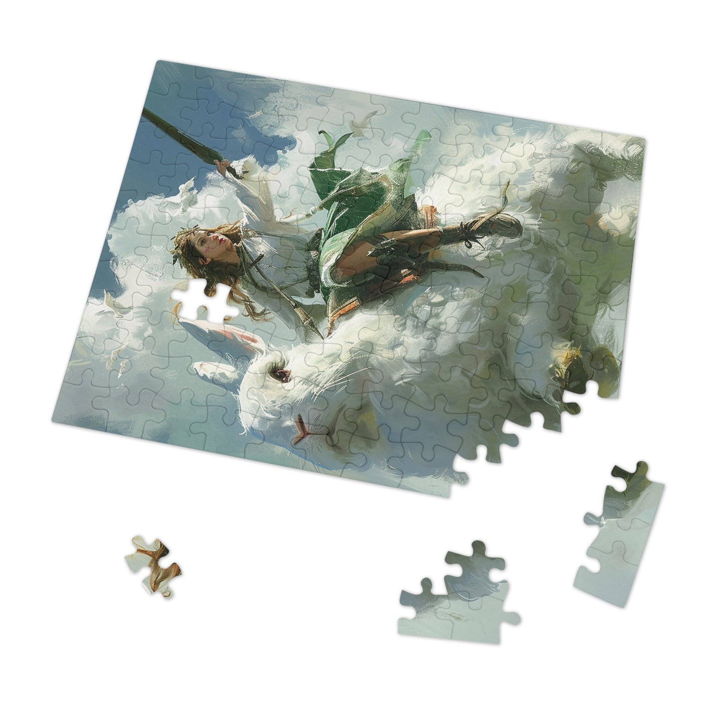 Futuristic Female Warrior Riding a Giant Rabbit Jigsaw Puzzle (30, 110, 252, 500,1000-Piece)