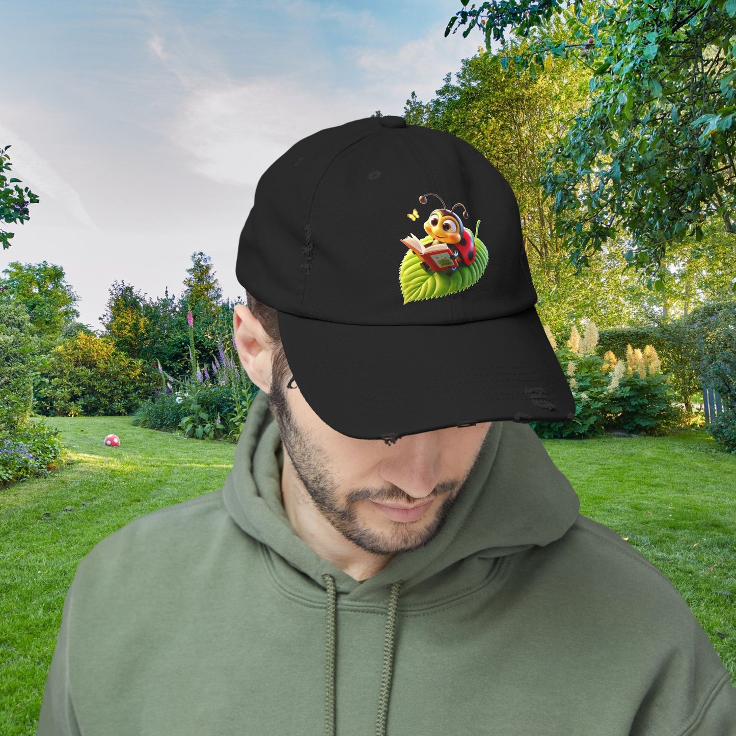 The Ladybug Reading Her Book   Distressed Cap - Unisex