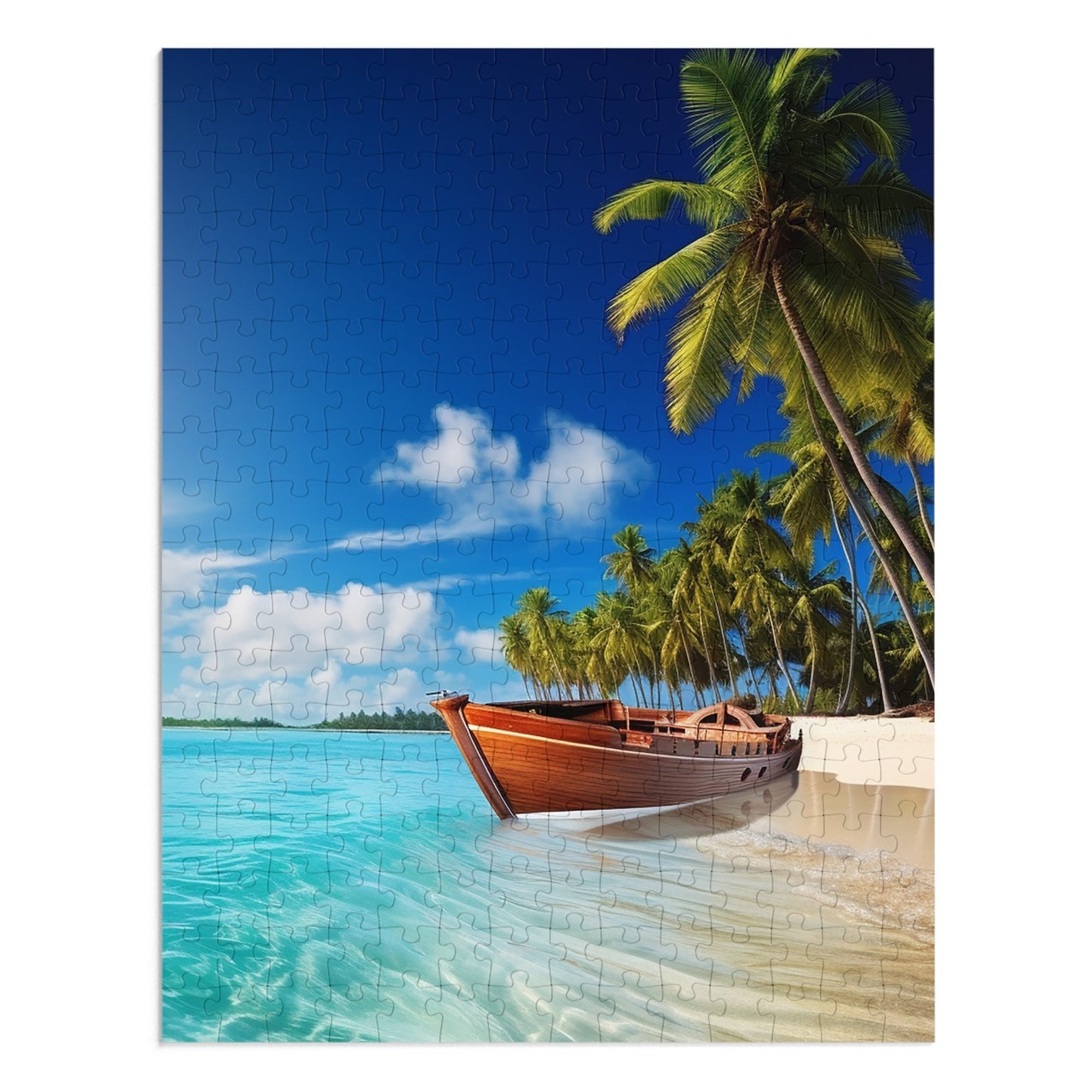 Wooden Boat Under a Palm Tree Jigsaw Puzzle (30, 110, 252, 500,1000-Piece)