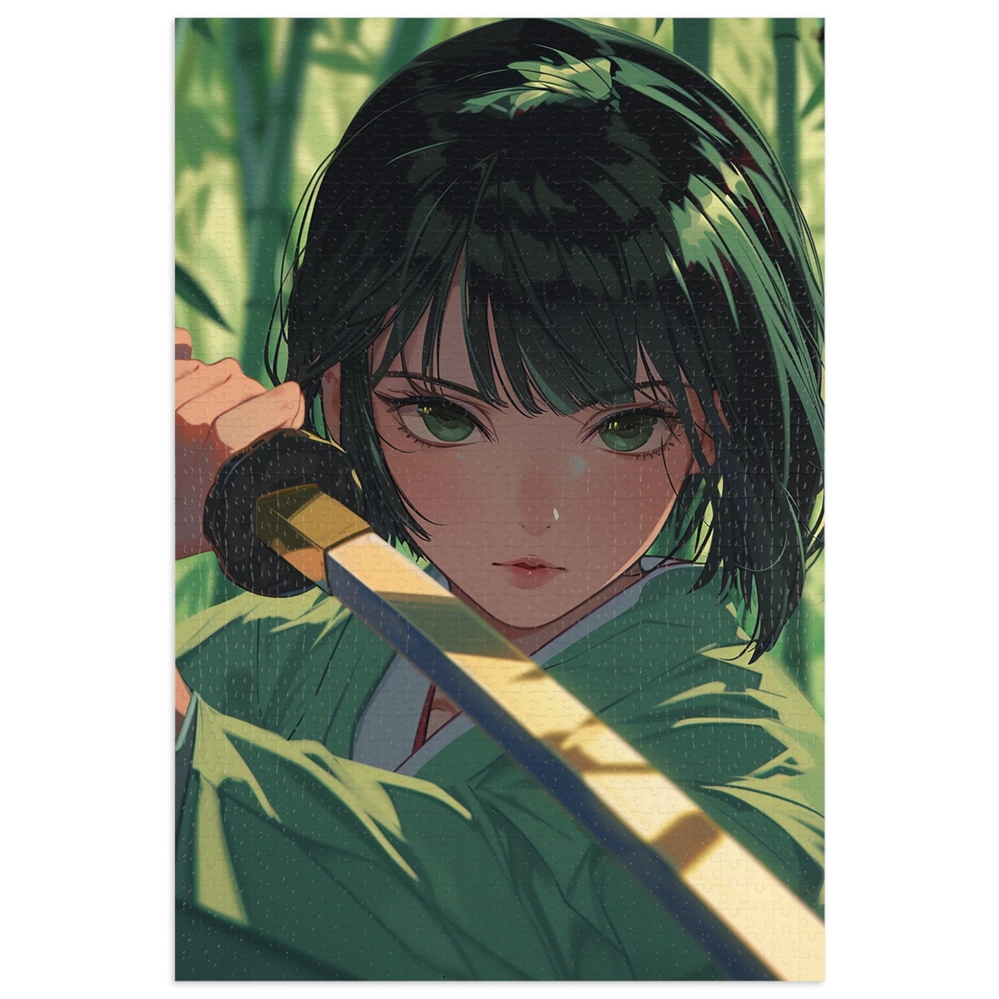 Green Eyed Japanese Anime Warrior  Jigsaw Puzzle (30, 110, 252, 500,1000-Piece)