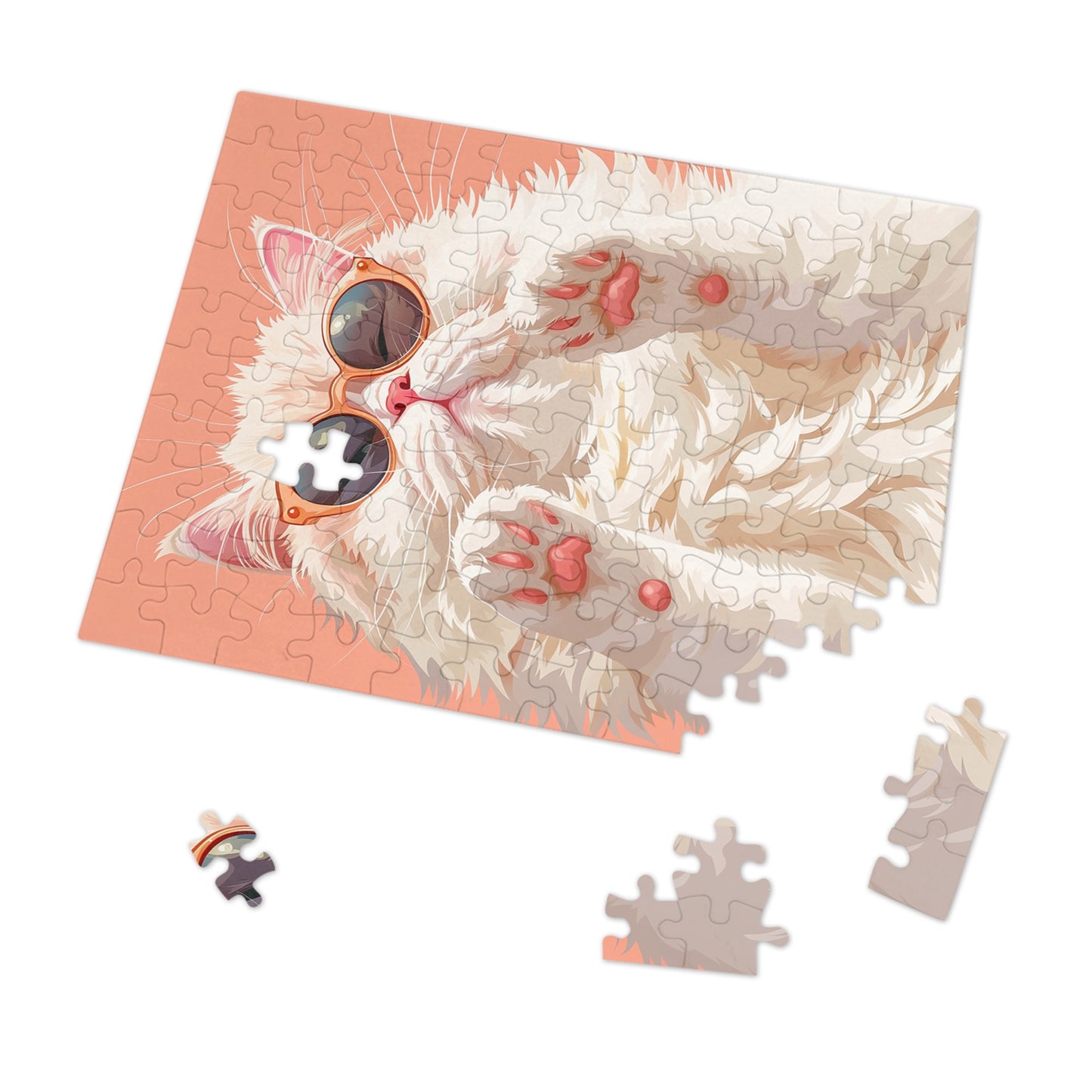 Pretty White Cat with Pink Sunglasses Jigsaw Puzzle (30, 110, 252, 500,1000-Piece)