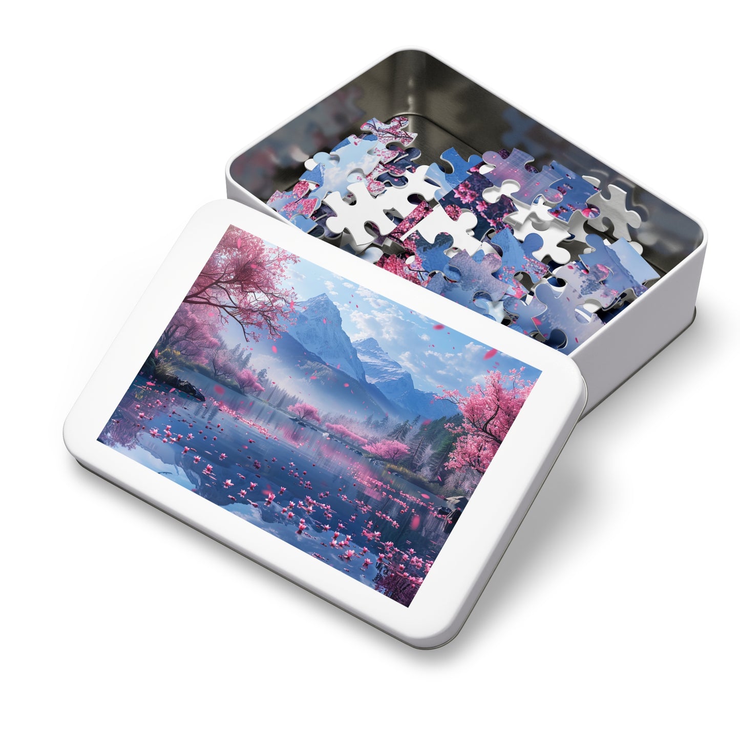 Japan Landscape Lake with Cherry Blossoms  Jigsaw Puzzle (30, 110, 252, 500,1000-Piece)